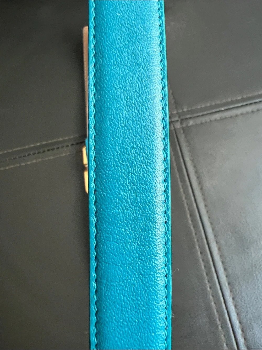 Liz Claiborne Turquoise Leather Belt with Brass Buckle Size Large